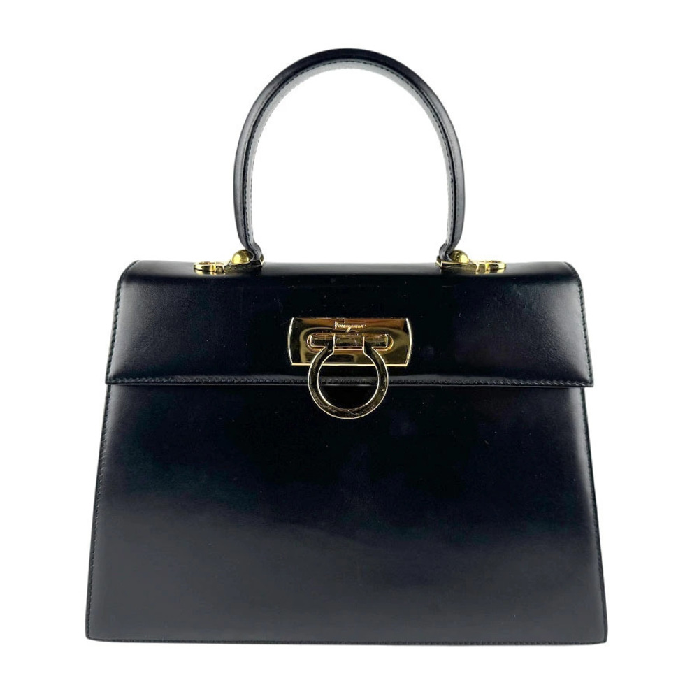Salvatore Ferragamo 2way Shoulder Bag Gancini leather black gold
